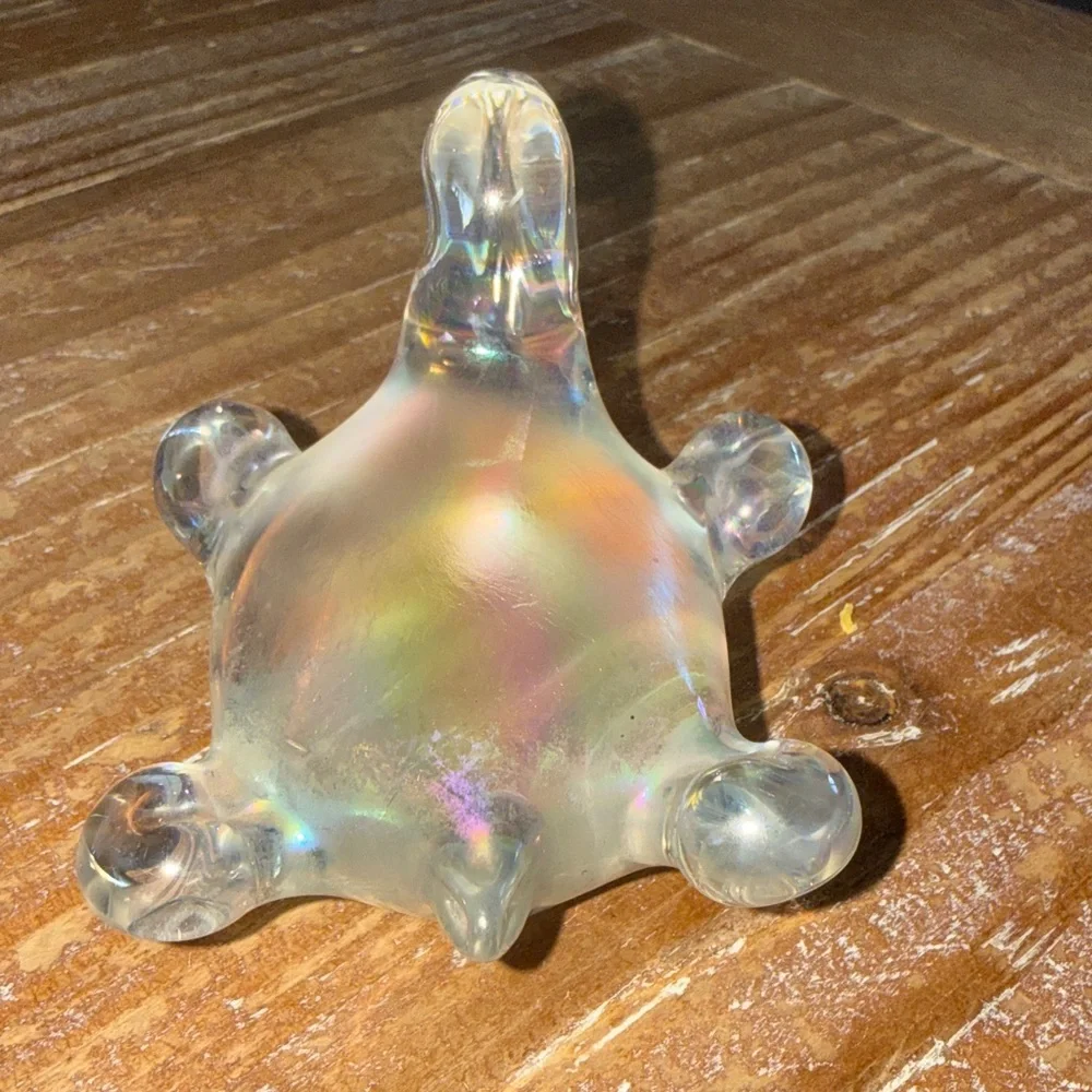 Clear Glass Turtle Figurine with Iridescent coloring - MURANO Unmarked